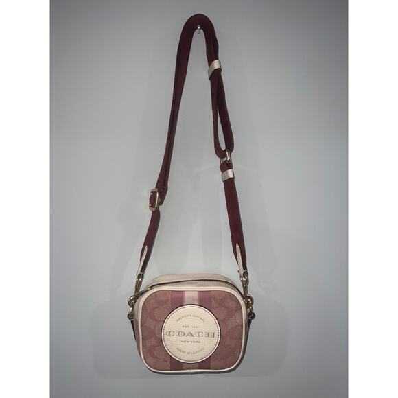 Coach Mini Dempsey Camera Bag – Signature Jacquard, Pink Stripe, Crossbody Purse - Picture 4 of 15